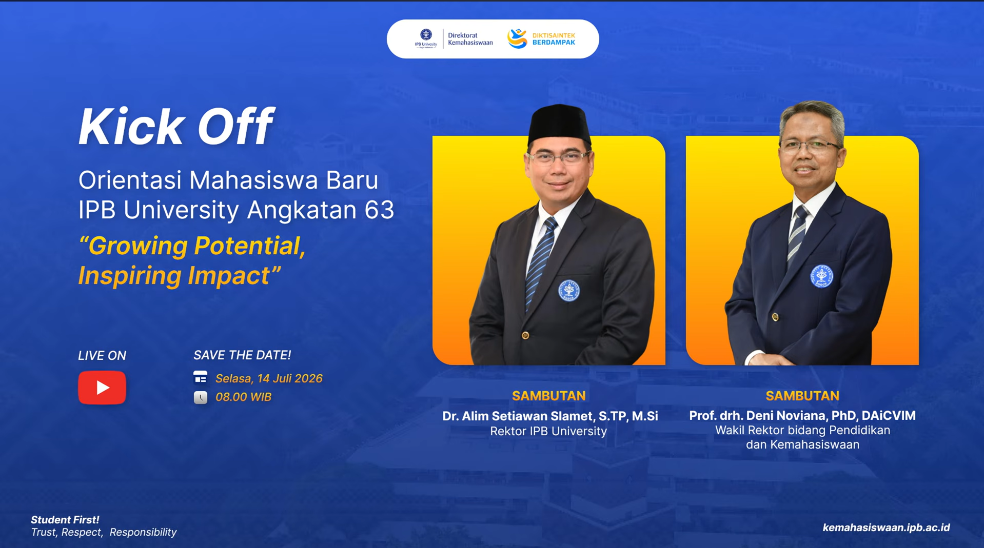 Read more about the article Kick-Off OMB Angkatan 63, IPB University Bekali Mahasiswa Baru Hadapi Kehidupan Kampus